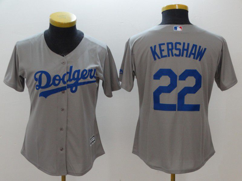 Women Los Angeles Dodgers 22 Kershaw Grey MLB Jerseys